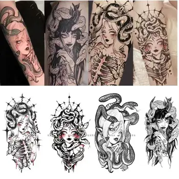 4pc Hydra Kráľovná Tmavé Tetovanie Nálepky Kvet Rameno Medusa Nepremokavé Teplé Dievča Sexy Dočasné Falošné Tetovanie Trvalé Tatouage Temporaire