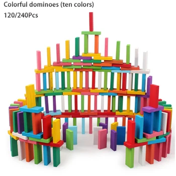 120/240PCS Rainbow Drevené Domino Hračka Nastaviť Deti Deti Baby Domino Hry Stavebné Bloky Vzdelávacie Prírodného Dreva, Hračky, Darčeky