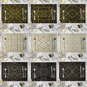 Zlaté Čierna Geometrie Vzor Kuchyňa Placemat Dráha Jedálenský Stôl Rohože Bavlnená Posteľná Bielizeň Pad Misy Pohár Mat
