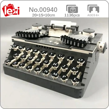 Lezi 00940 Retro Classic Typer Mechanik Stroji Označenie Stroj Keyboard Mini Kvádre, Tehly, Budova Hračka Pre Deti, Žiadne Okno
