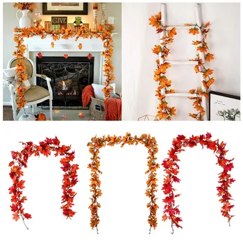 6.5 ft Javor Viniča Dekorácia Umelé Girlandy Jesenné Dekorácie Vonkajšie Záhradné Javorový List Veniec Prívesok Viniča Vianočný Dekor