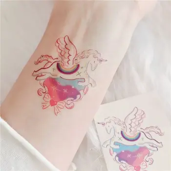Falošné Tetovanie Rainbow Sunshine Malý Biely Kôň Cartoon Tetovanie Nálepky Umenie Roztomilý Dočasné Tetovanie Hotwife Tatto Festival Nálepky